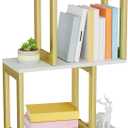 Book Shelf, 3-Tier Small Bookshelf for Desk Organizer Corner Bookshelf Table Top Shelving, White & Gold Decor Aesthetic Desk Hutch for Office Home Dorm