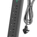 Surge Protector Power Strip - Extension Cord with Addtam 6 AC Outlets 4 USB (2 USB-C Ports), 1875W/15A, Flat Plug with Overload Surge Protection, Outlet Extender for Home Office Dorm Room Essentials