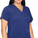 Med Couture V-Neck Scrub Top for Women with 4 Pockets, Rib-Knit Side Panel, and Shirttail Hem MC7459 (Small, Galaxy)