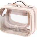 Veki TSA Approved Toiletry Bag Transparent Makeup bag Double Travel Cosmetic bags Case Waterproof Toiletries Bag Large Capacity Open Storage bag Organizer for Women and Girls (Small Pink)