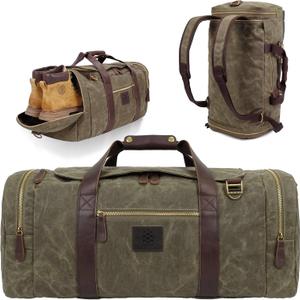Duffle Bag for Travel, 50L Waxed Canvas Duffle Bag Vintage Travel Bag Overnight Bag with Shoes Compartment Men (Vintage Grey, Large-50L)