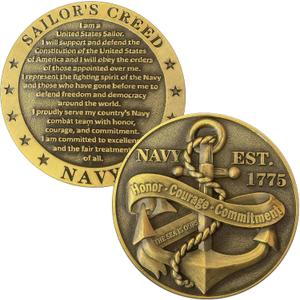 American-Navy Challenge Coin with U.S. Sailor's Creed and Maritime Symbolism (Single Coin)