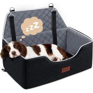 Dog Car Seat for Large Medium Size Puppy Dog,Soft Fabric Dogs Bed Filling Memory Foam,2 Clip-On Safety Leashs and 2 Pockets,Removable and Washable Comfy Pet Travel Car Seat(Black, Large)