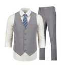 Furuyal Men Linen Casual Suit Summer Beach Wedding Suits Groomsmen Attire Prom Tuxedos Formal Outfit Vest+Pant Light Gray-XXL