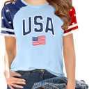 Girls 4th of July USA Shirt American Flag Patriotic T-Shirt Independence Day Outfit for Kids 5-14Years (Blue)