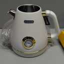 Hazel Quinn Retro Electric Kettle - 1.7 Liters / 57.5 Ounces Tea Kettle with Thermometer, All Stainless Steel, 1200 Watts Fast Boiling, BPA-free, Cordless, Automatic Shut Off - Pearl White