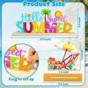 2 x Simplepolymer Hello Sweet Summer Metal Sign Rustic Home Office Decoration with Wooden Base for Table Shelf Tiered Tray Fireplace Mantel Decor