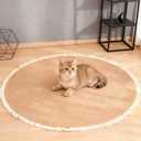 Cotton Rope Area Rug for Cats, Cat Scratch Rug, Washable Boho Braided Circle Rug, Soft and Stylish Home Accen for Cat Lovers