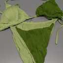 ZAFUL Bikini Sets for Women Halter Two Piece Swimsuit Ribbed High Cut Tie Side Thong Bathing Suit Sexy Padded Swimwear (Large, Green)