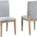 Pemberly Row Set of 2 Gray Linen Fabric and Oak Finish Dining Chair