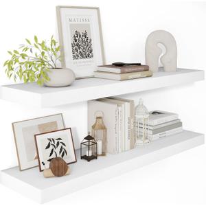 Vivelove 12 Deep Floating Shelves for Wall, 24/36/48/55 Inch Shelves for Room Wall Mounted, 2" Thick Floating Shelf for Living Room Bedroom Bathroom Kitchen Laundry Room, Set of 2 White