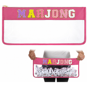 1 PCS American Mahjong Bag - Empty Mahjong Tiles Bag Only with Zippered & Letters, Case Only(Hot Pink,Moh-jong)