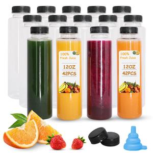 Holotap 42 Pcs 12 OZ Juice Bottles with Caps Bulk, Empty Plastic Bottles with Black Tamper Evident Lids for Juicing, Protein Drinks and Other Beverage Drink Containers (Black, 12OZ)