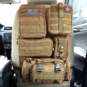 Universal Tactical Car Seat Back Organizer Bag Tactical Molle Vehicle Organizers Panel Vehicle Protector Organizers with 5 Detachable Pouches for Car Truck Ford Jeep (Khaki)
