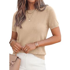 PRETTYGARDEN Women's Short Sleeve Sweaters 2026 Spring Crew Neck Knit Work Shirts Business Casual Tops Summer Fashion Clothes,X-Large 