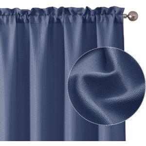 Chyhomenyc Bennet Blue Curtains 54 Inch Length 2 Panels, Faux Linen Textured Semi Sheer Light Filtering Soft Airy Rod Pocket Window Treatment Drapes for Living Room Bedroom, Each 30" Wx54 L