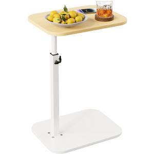 C Shaped End Table for Couch, Adjustable Height Couch Side Table, Horizontal 360Swivel Small TV Tray Table Couch Side Tables That Slide Under (Wood) (Standard)