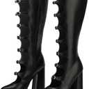 FancyQueen Platform Boots Gothic Boots for Women, Knee High Chunky Platform Heels (6, Black-pu)