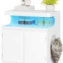 Modern Cat Litter Box Enclosure, Hidden Litter Box Cabinet Furniture with Storage, Wooden Indoor Cat House with LED Light, 26.8 Wide Side Cabinet, Nightstand, for Living Room, White CB85803X