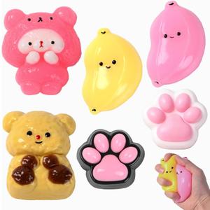 Taba Squishy Fidget Toys 6Pcs, Stress Relief Sensory Squeeze Toys for Kids & Adults, Kawaii Taba Squishies for Party Favors, Classroom, Valentine's Day Gifts, Goodie Bags Stuffers