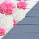 IGUO 3D Pink White Flowers Decorations 6PCS Nursery Paper Flowers for Girl Home Decor Baby Shower Centerpiece Wedding Birthday Party