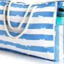 SRISE Large Beach Bag for Women & Men, Beach Bags Waterproof Sandproof, Travel Tote Bag, Swim Pool Bag for Family Outdoor (Blue White)