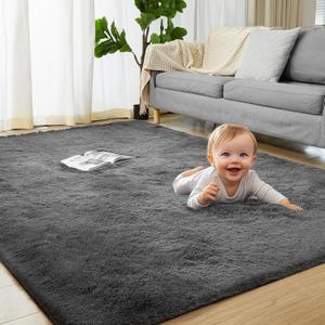 Grey 5'x7' Shag Area Rugs for Bedroom, Indoor Shaggy Rugs for Living Room, Anti-Slip Fluffy Fuzzy Furry Plush Rugs for Kids Girls Room