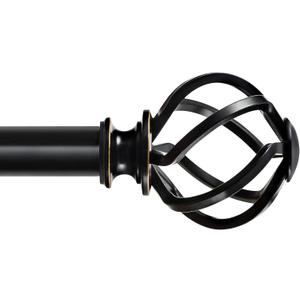 KAMANINA Black Curtain Rod for Windows 66 to 120 Inch (5.5-10ft), 1 Inch Heavy Duty Curtain Rods 32 to 120, Long Decorative Single Drapery Rods, Twisted Cage End