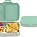 Stainless Steel Bento Box Kids, Leak Proof Metal Bento Lunch Box,3 Compartments 304 Stainless Steel Bento Lunch Containers for School and Office, BPA-Free(Green)