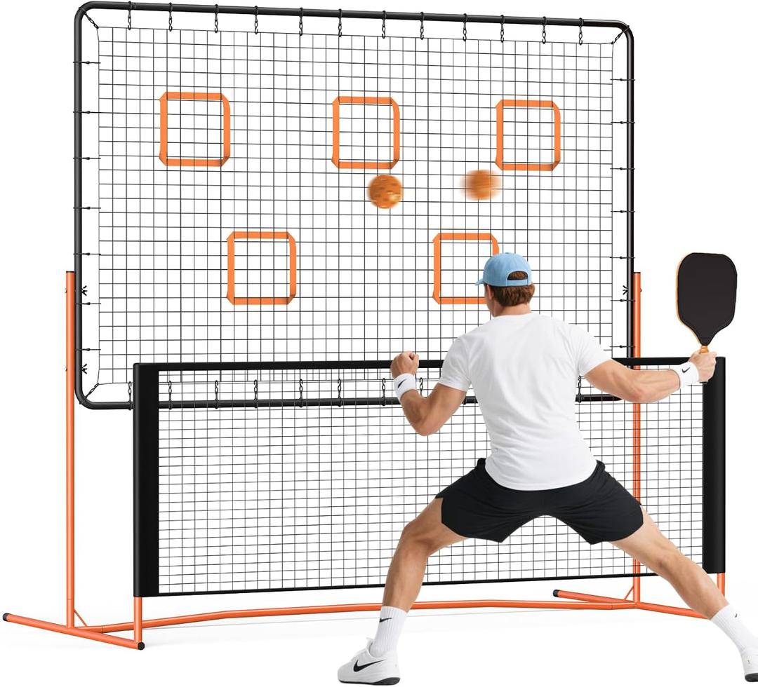 FAHKNS Pickleball Rebounder Training Equipment, Pickleball Rebound Net, for Single Player Practice Hitting, Doubles, Suitable for Garage, Backyard, Park, Indoor and Outdoor (Orange, 6 x 6 FT)