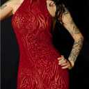 WDIRARA Women's Y2k Zebra Print Halter Mini Dress Tie Backless Sleeveless Bodycon Dresses (Red, M)
