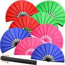 8 PCS Large Folding Fans Set for Line Dance & Popping, Chinese Kung Fu Hand Fans with 8PCS Fan Sleeves for Line Dancing for Men Women - Royal Blue, Rose Red, Green, Red