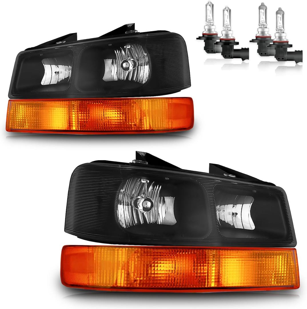 Headlights Assembly for 2003-2023 Chevy Express 1500 2500 3500 GMC Savana 1500 2500 3500 Headlamp Replacement, High/Low Beam W/Bulbs, Driver & Passenger Side, Chrome | With High & Low Beam Bulbs
