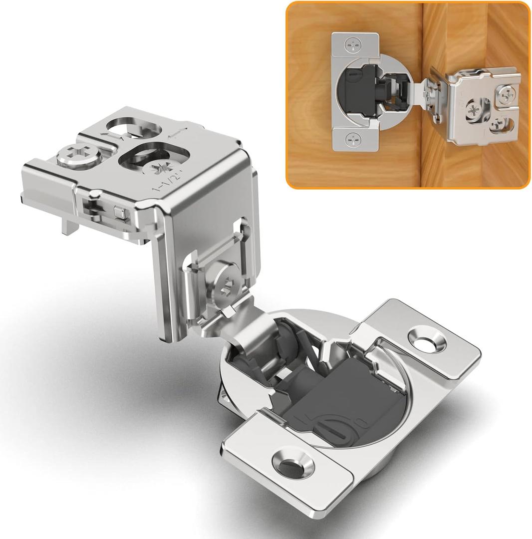 50 Pack 1-1/2" Overlay 4D Soft Close Concealed Hinges for Face Frame Door, Adjustable Closing Speed, Smooth Slow Self Close Hinges, Satin Nickel, 105 Open Angle Stainless Steel Cabinet Hinges