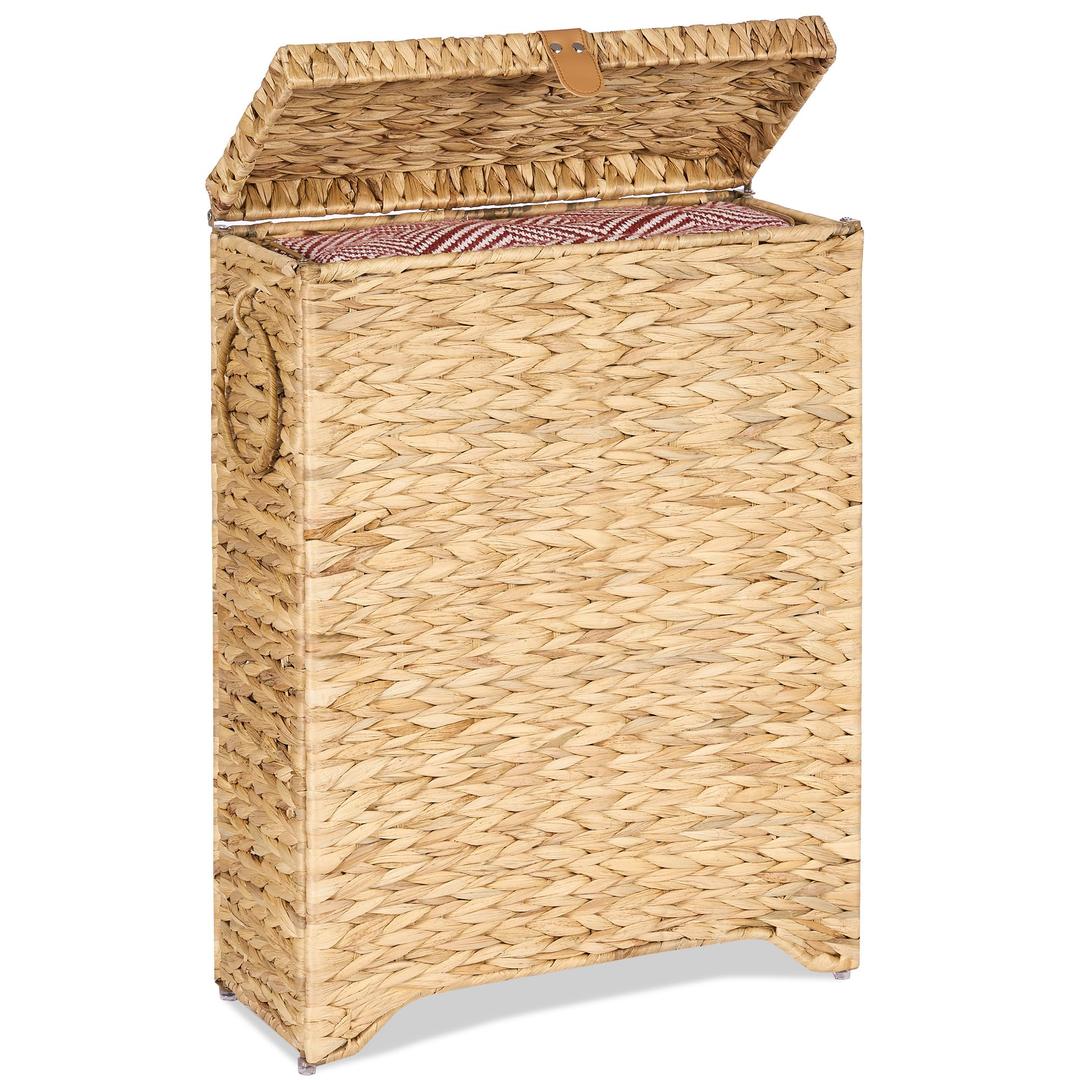 Slim Wicker Laundry Hamper with Lid, 55L Laundry Basket