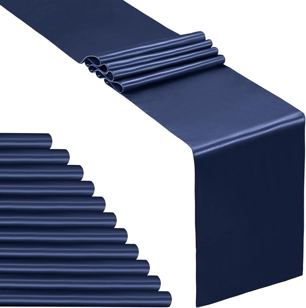 SiinvdaBZX 12 Pcs Satin Table Runner 12 x 108 inches Long, Navy Blue Bright Smooth Satin Wedding Table Runner Decorations for Birthday Parties, Buffet, Banquets, Graduations, Engagements