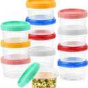12 Pack Freezer Containers with Screw On Lids, 10oz Stackable Reusable Food Storage Container, Airtight Plastic Storage Containers with Twist Top Lids for Food Sauce Jello Soup (Multicolor)