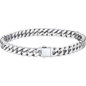 Bestyle Thick Mens Cuban Link Chain Bracelets, Durable Real 18K Gold/Black Metal Plated Solid Stainless Steel Hand Chain Cuban Bracelets for Men, Silver Black Gold Bracelets for Father Husband (8.3 inches)