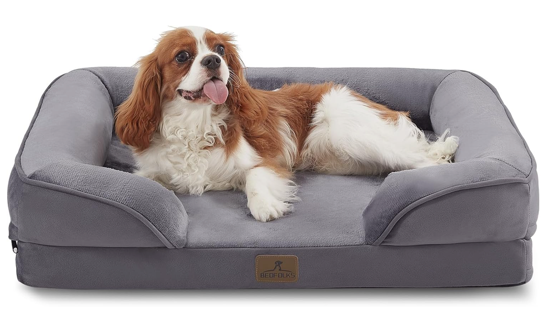 Bedfolks Orthopedic Dog Bed, Waterproof Dog Sofa Bed for Medium Dogs, Egg Foam Pet Couch Bed with Removable Washable Cover and Nonslip Bottom, Dark Grey, Size: 28.0"L x 23.0"W x 6.5"Th
