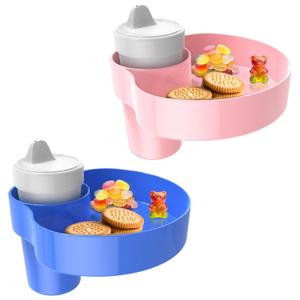 2 Pack Car Seat Cup Holder Snack Tray: Travel Tray for Kids Car Seat Food Tray for Kids Travel, Toddler Carseat Eating Plate Table, Kid Road Trip Table Essentials Accessories, Pink+Blue
