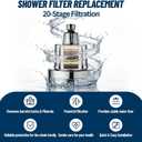 20-Stage Shower Filter Replacement Cartridge, Universal Fit for Most Filtered Shower Head - High Flow Multi-Stage Water Softener for Hard Water, Chlorine & Impurities Removal