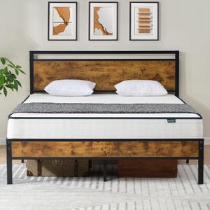 Z-hom Queen Bed Frame with Modern Wood Headboard & Footboard, Upgraded Heavy Duty Metal Sturdy Bed Frame Queen Size, Stable Platform Bed Furniture Bed Storage, No Noise, No Box Springs, Vintage Brown