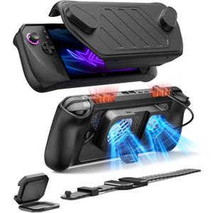 JSAUX PC0111 ModCase Compatible with ASUS ROG Ally X, Modular ROG Ally X Case with Cooling Fan, Included Protective Case, Face Cover, Cooling Fan, Metal Bracket and Strap - Cooler Set