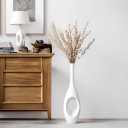 23.6" White Tall Floor Vase Donut-Shaped Oval Body with Slim 3cm Neck, Modern Tall Decorative Vases for Living Room, Entryway, Office Decor Resin Floor Vase