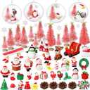 96 Pcs Miniature Ornaments for Snow Globe Kit DIY Christmas Village Decoration Christmas Figurines Mini Ornaments with Snowman Reindeer Santa Claus Snowflake(Pink)