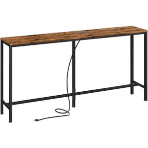 SUPERJARE Console Table with Outlet, 63 Inch Sofa Table with Charging Station, Narrow Entryway Table, Behind Couch Table, for Living Room, Plants - Rustic Brown