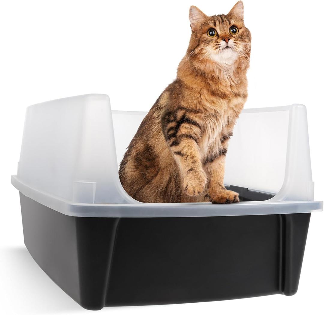 IRIS USA XX-Large Cat Litter Box, Open Top Extra Large Litter Box for Big Cats and Multi-Cat Households, High Sided Scatter Shield, Easy to Clean, 30" L x 20" W x 14" H, Black