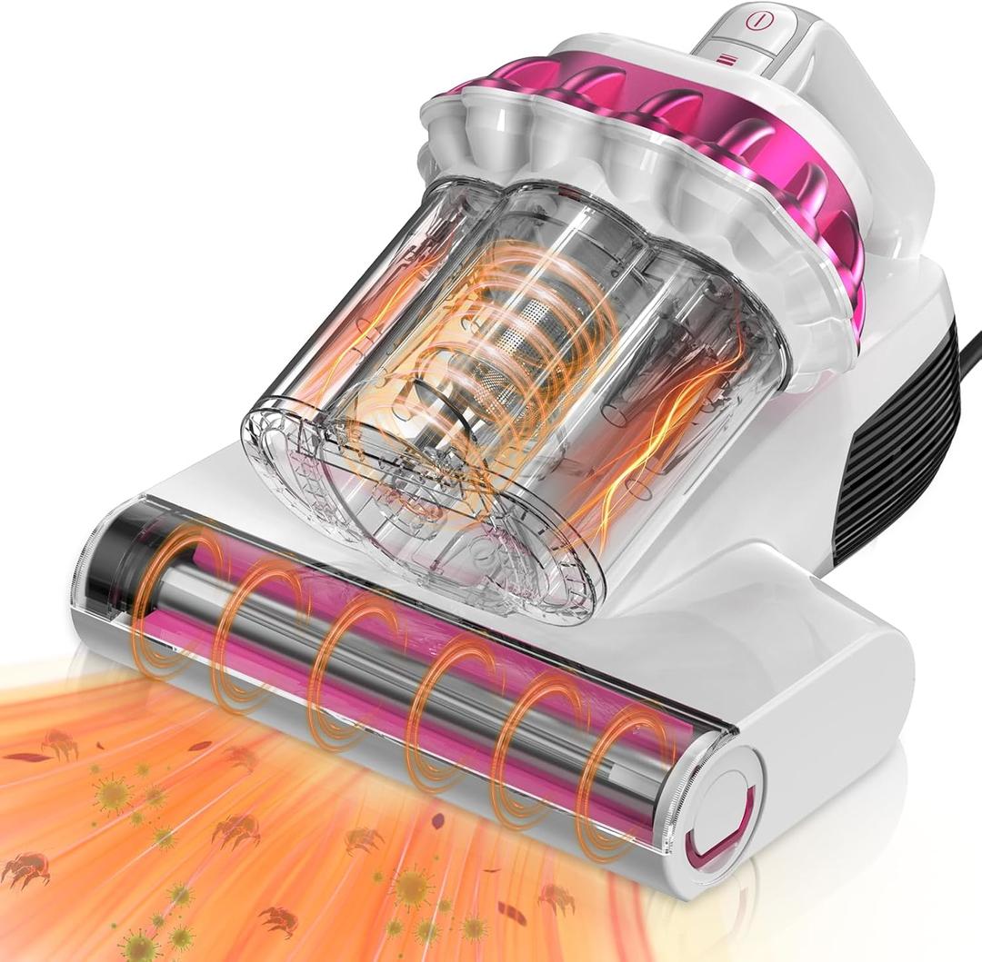 Mattress Vacuum Cleaner - 18Kpa Bed Vacuum with LED Display, 253.7nm UV-C Light, 149F Heat Ultrasonic & Hepa Filter, Handheld Couch Cleaner with 3L Dust Cup for Pet Carpet Sofa Hair (Corded) (Purple)