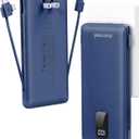 Charmast Portable Charger with Built-in Cables and Plug, 10000mAh USB C Power Bank Fast Charging 15W, External Battery Pack Slim, Travel Essentials Compatible with 16 15 14 13, Samsung Galaxy, iPad (Navy)