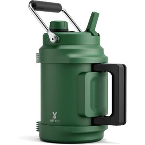 64 oz Insulated Water Bottle for Camping: Meoky Triple Wall Vacuum Stainless Steel Half Gallon Water Jug - Top and Side Handles, 2-in-1 Straw and Spout Lid, Cold for 36 Hrs, Leak Proof, BPA Free (Fir)